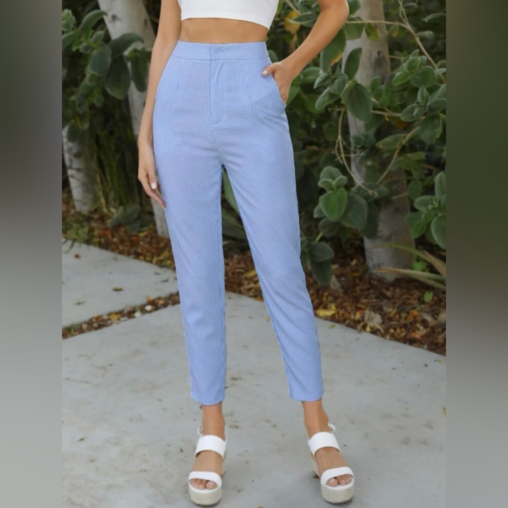 SHEIN Privé Slant Pocket Buffalo Plaid Pants